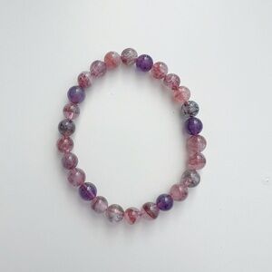 Elegant Strawberry Quartz and Amethyst Beaded Bracelet